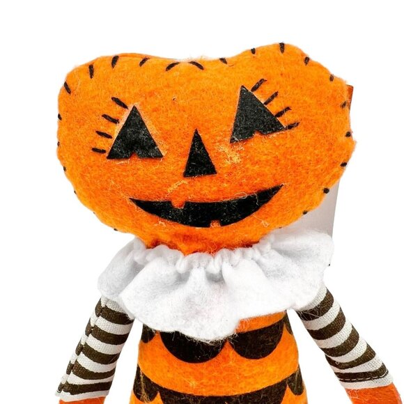 Huntington Home Halloween Fabric Tabletop Pumpkin Figurine 12" Orange/Black - Picture 2 of 7
